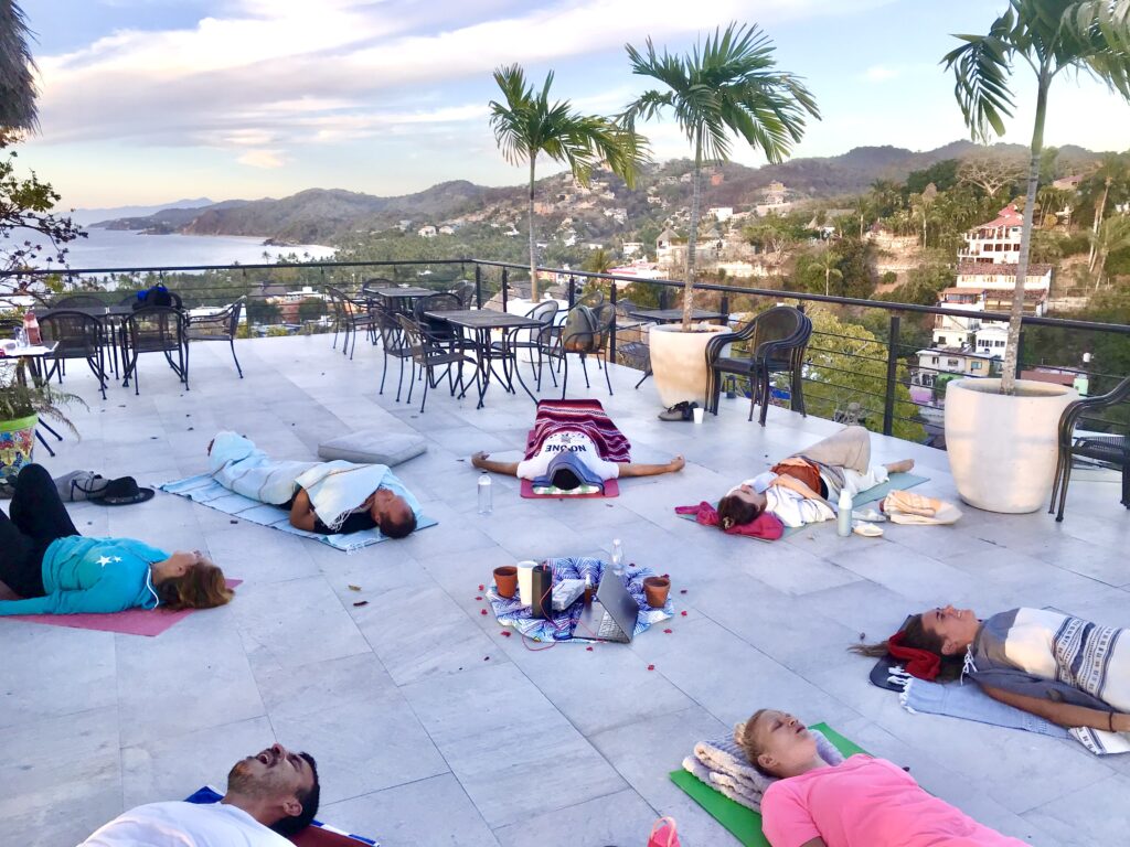 group breathwork in Bucerias by ocean in mexico