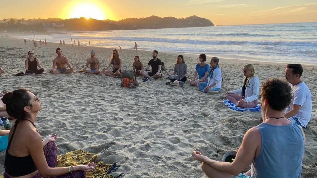 circle meditation on the beach at our retreat in mexico